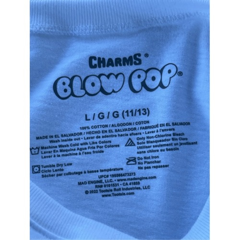 T7 Charms Blow Pop Bubble‎ Gum Filled Pop Graphic Tee White Womens Size L - Picture 2 of 5